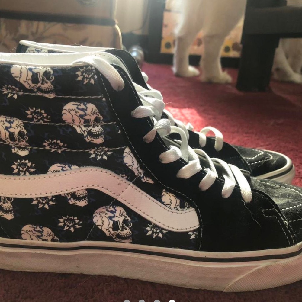Vans Flash Skull blue flowers and skulls hi tops